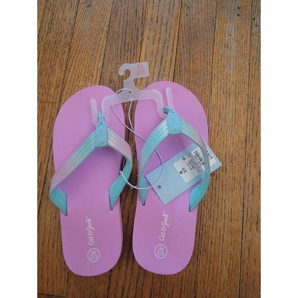Cat & Jack Girls Pink Blue Ombre Flip Flop Sandals Size M 2/3 NWT
